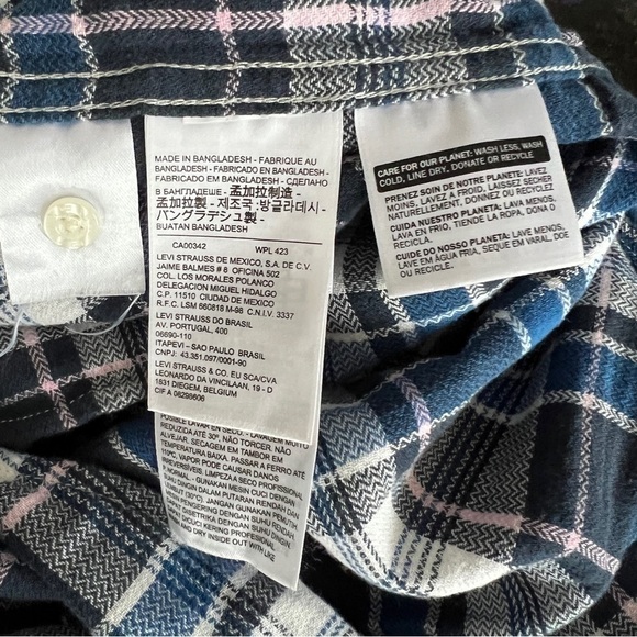 Levi’s Pearl Snap Plaid Flannel Button Down Western Shirt Shacket - Picture 11 of 12